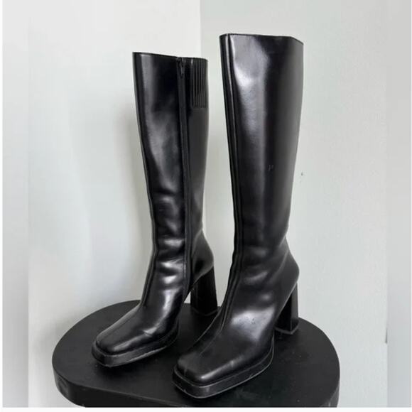 NEW $270 Free People Jeffrey Campbell Maximal Black Knee-High Leather Boots - Picture 1 of 11